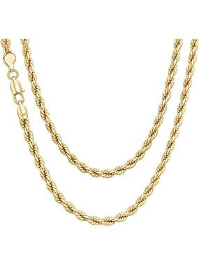 14K Gold-Plated Rope Chain Necklace for Men, Thick Hip Hop Layered Jewelry Gift